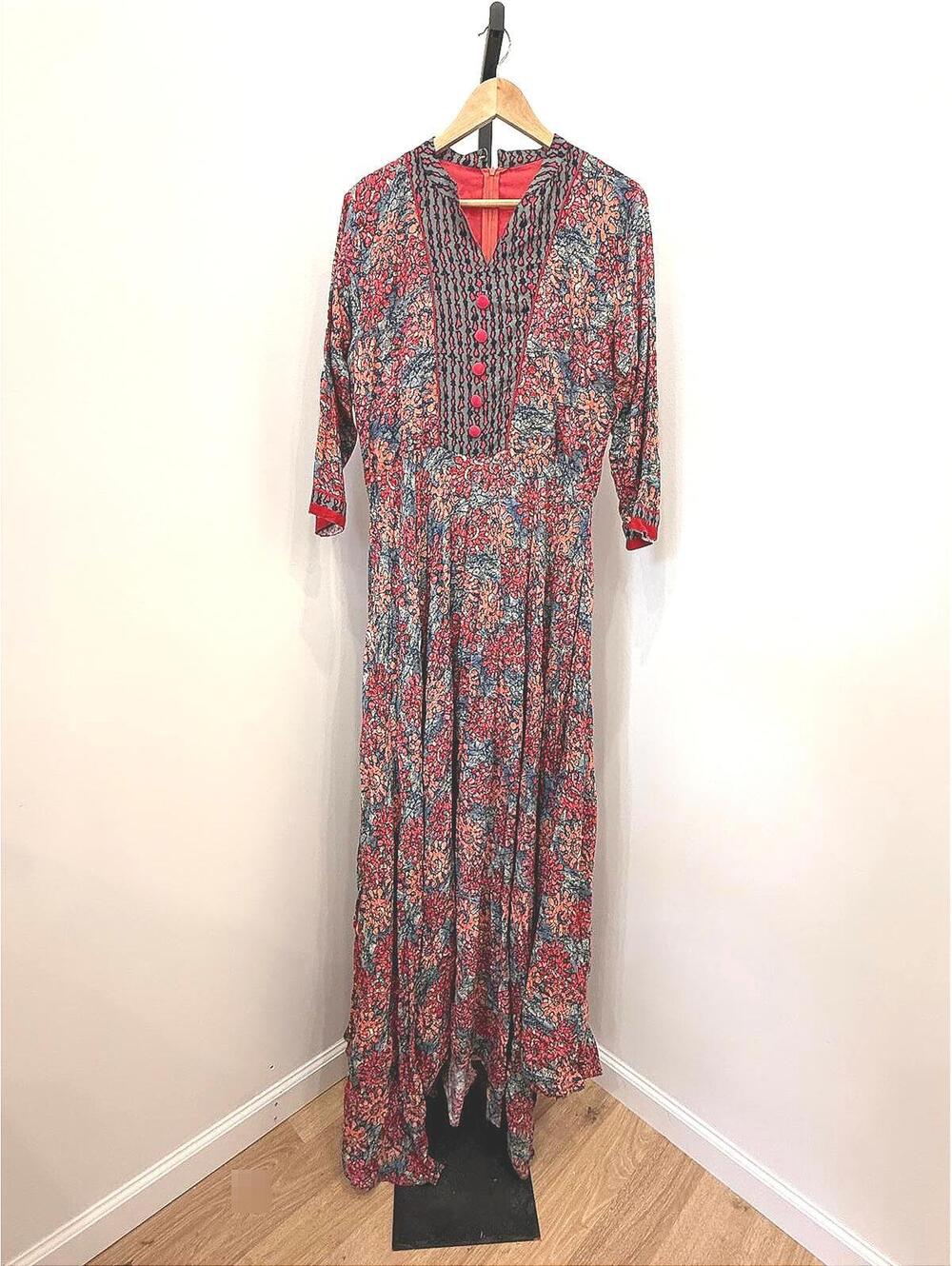 Vintage Floral Maxi Dress with Button Detail